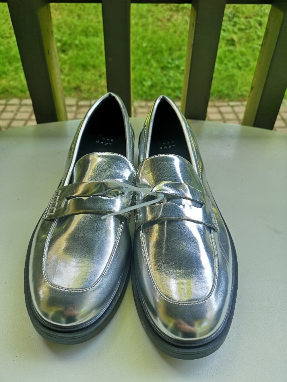 New Day Silver Loafers Women US 9 Memory Foam, New with Tags
